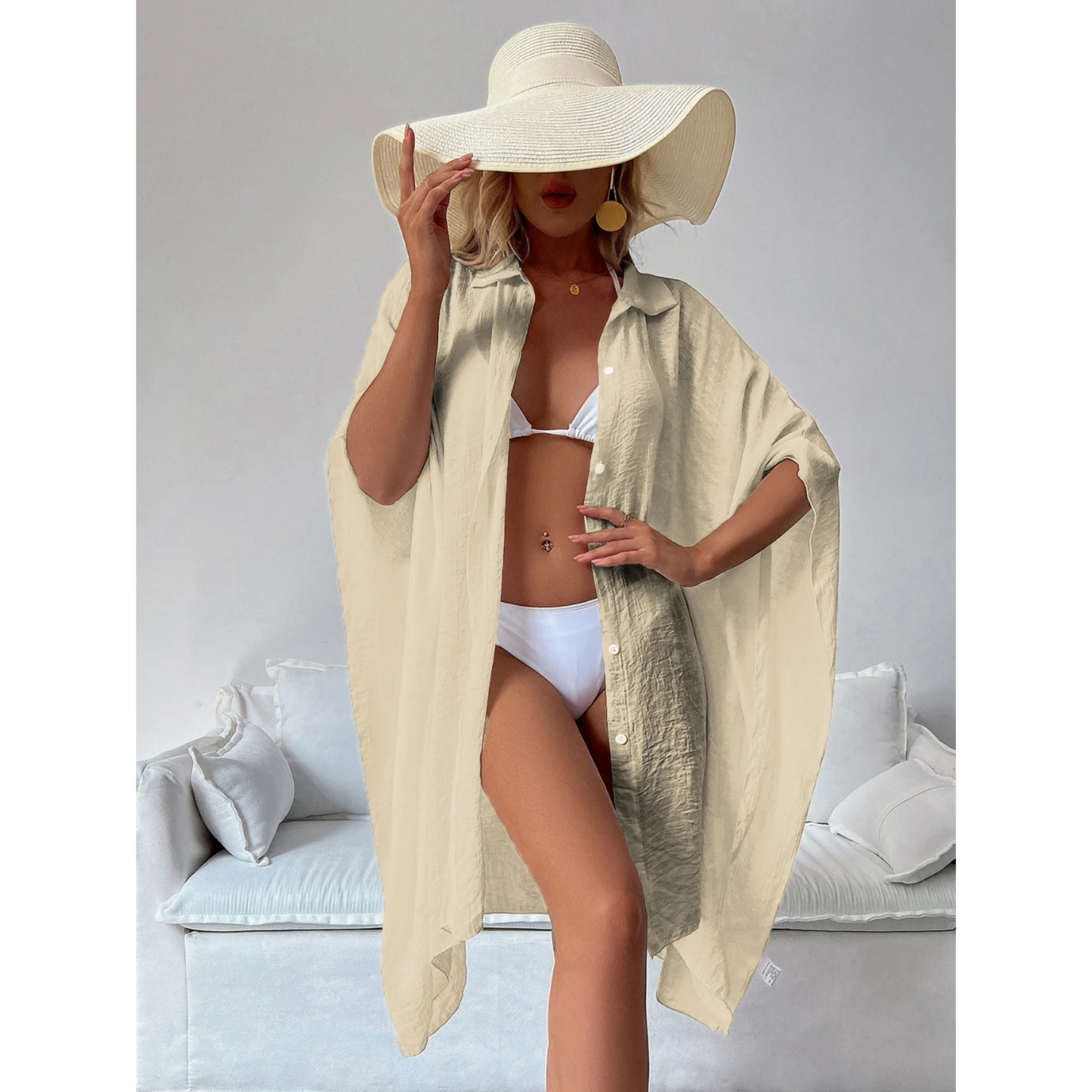 Batwing Beach Kimono Button Closure