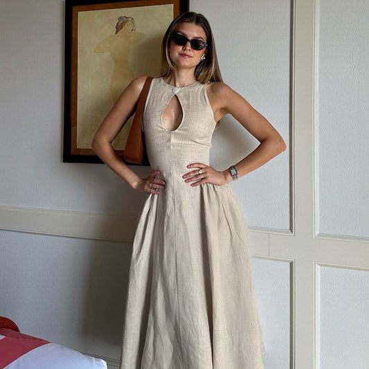 Buttoned Neckline Maxi Dress