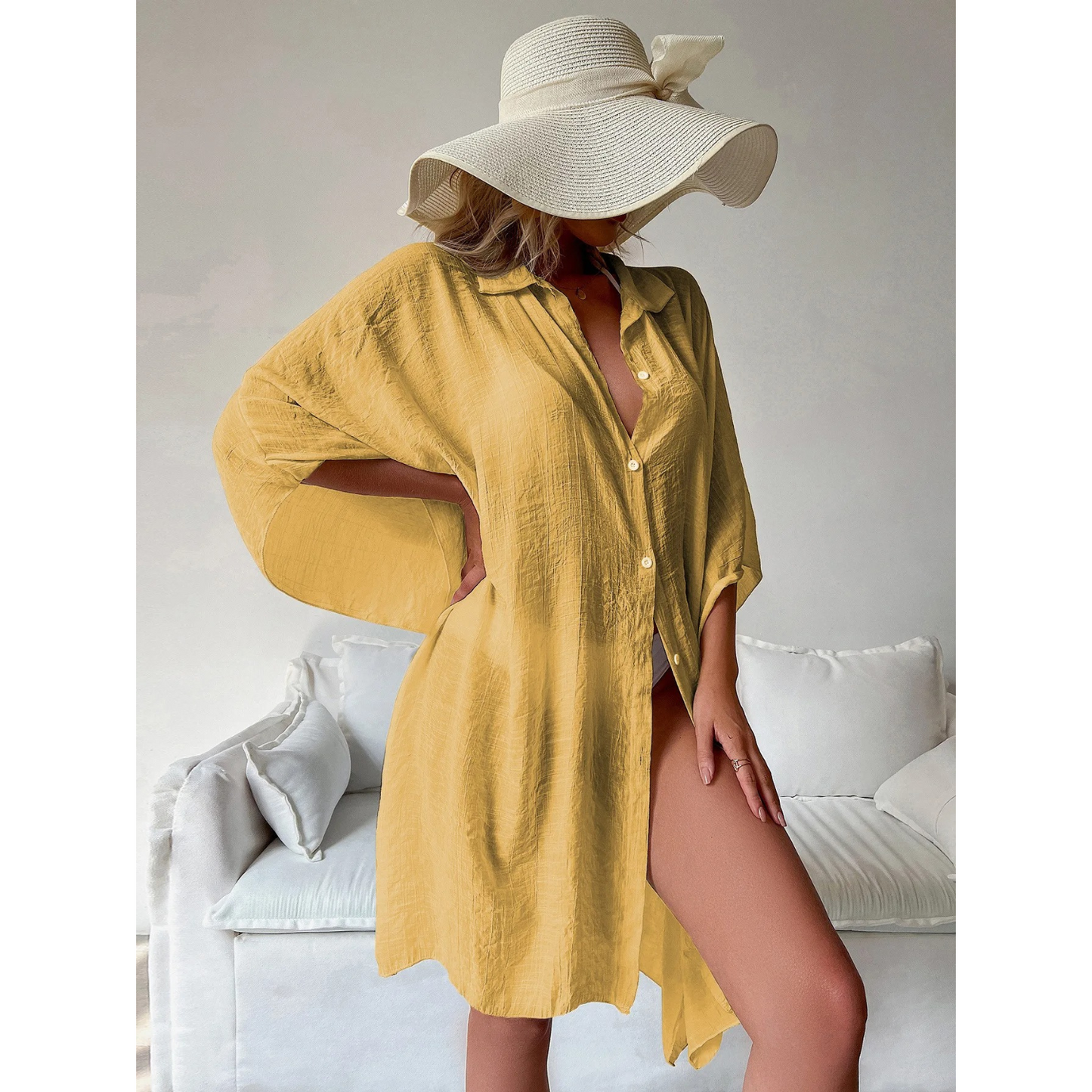 Batwing Beach Kimono Button Closure