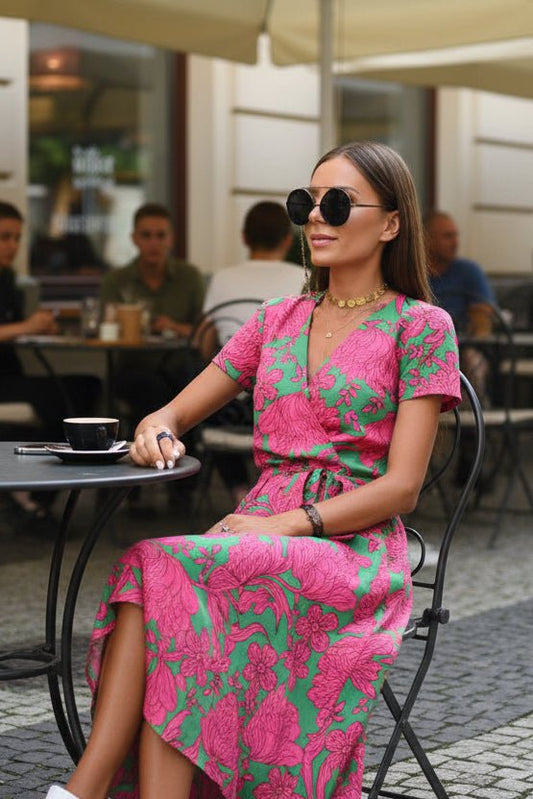 Floral Wrap Midi Dress
