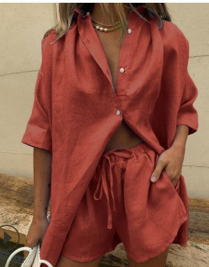 Linen Pajama Set Loose Fit Top & Shorts