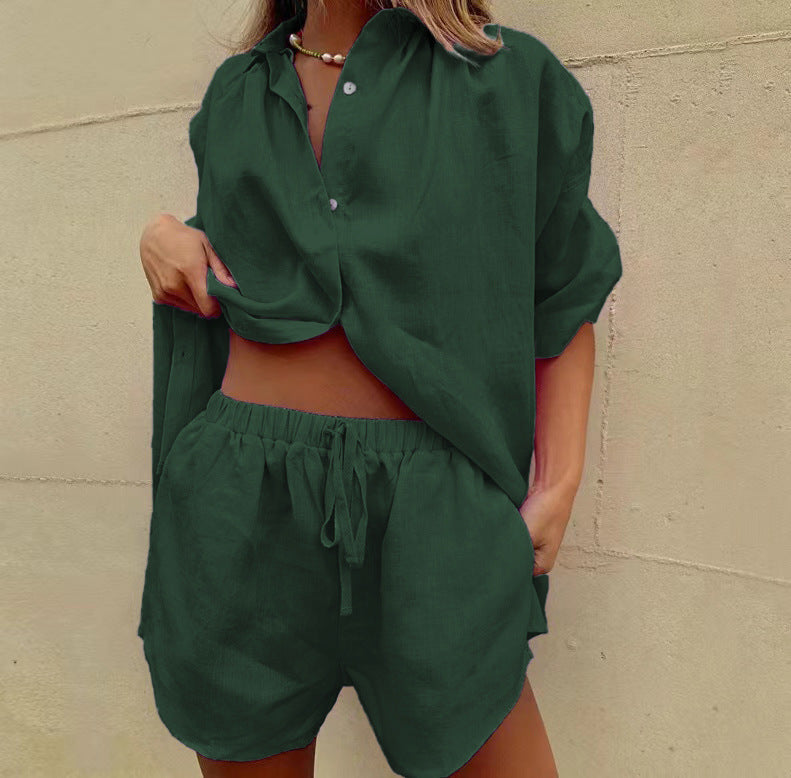 Linen Pajama Set Loose Fit Top & Shorts