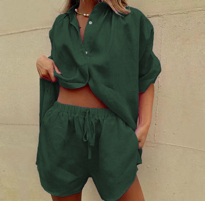 Linen Pajama Set Loose Fit Top & Shorts