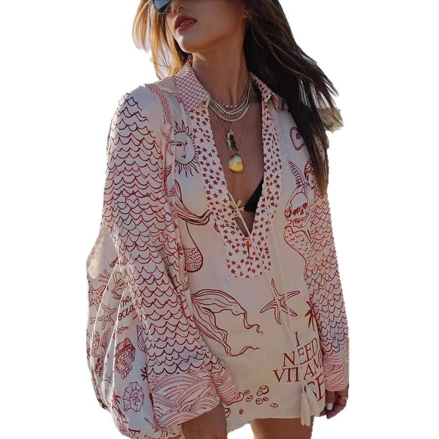 Beach Blouse Graphic Print Lightweight Sleeves
