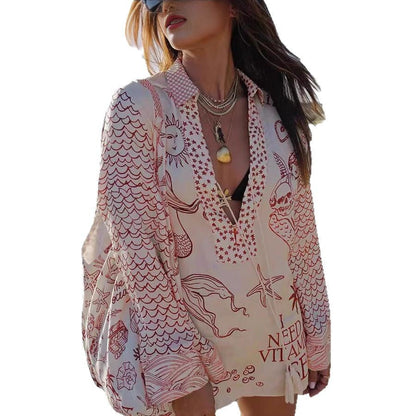Beach Blouse Graphic Print Lightweight Sleeves