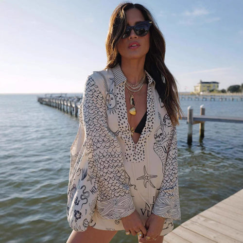 Beach Blouse Graphic Print Lightweight Sleeves