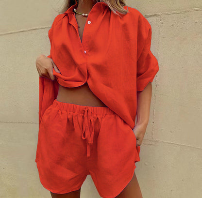Linen Pajama Set Loose Fit Top & Shorts