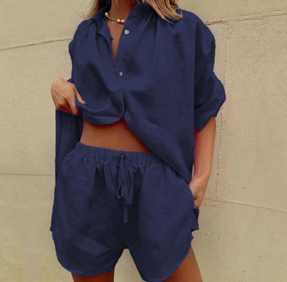 Linen Pajama Set Loose Fit Top & Shorts