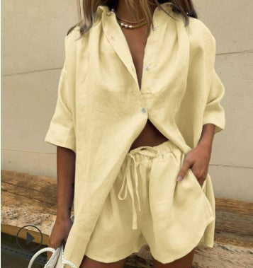 Linen Pajama Set Loose Fit Top & Shorts