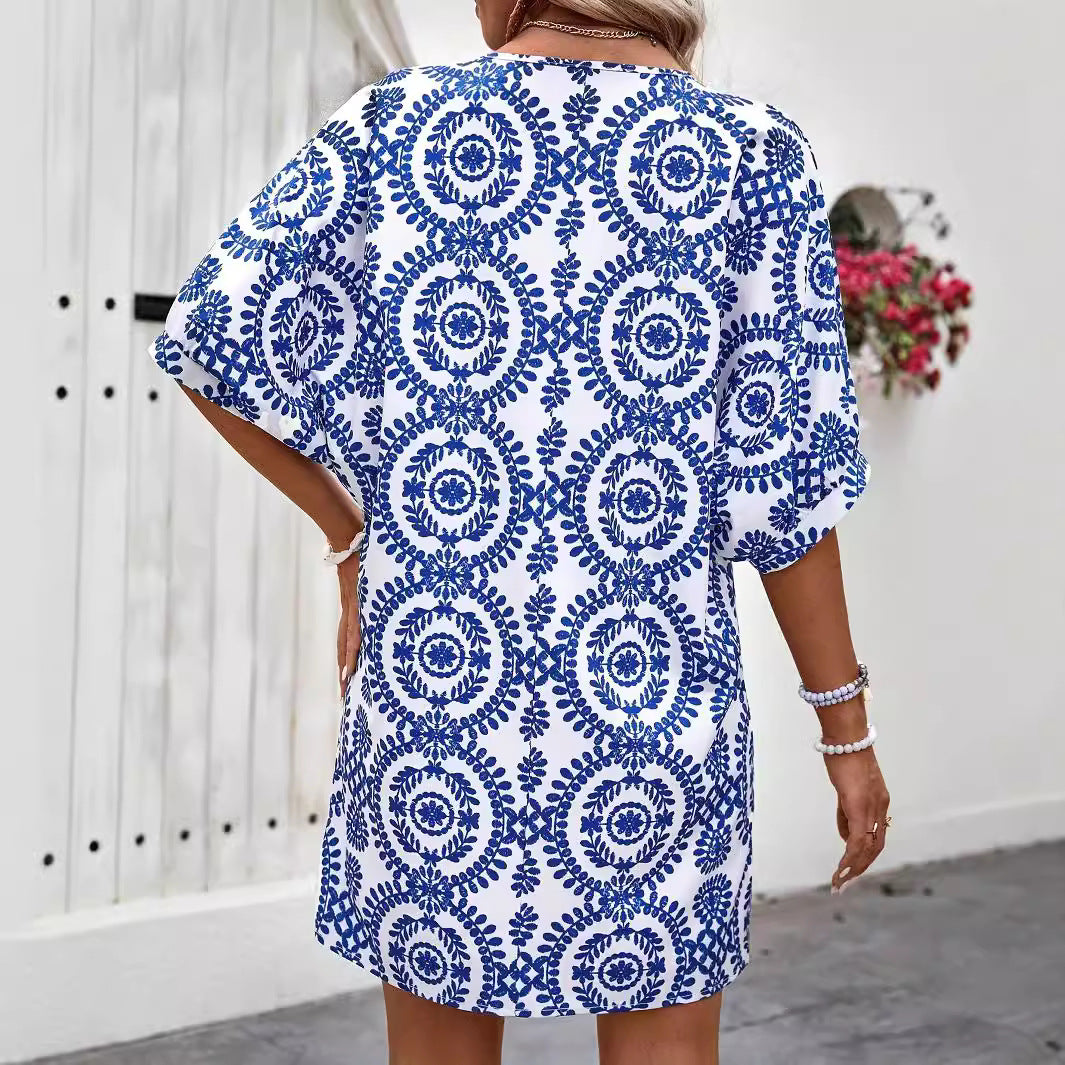 Beach Dress V-Neck Patterned Mix