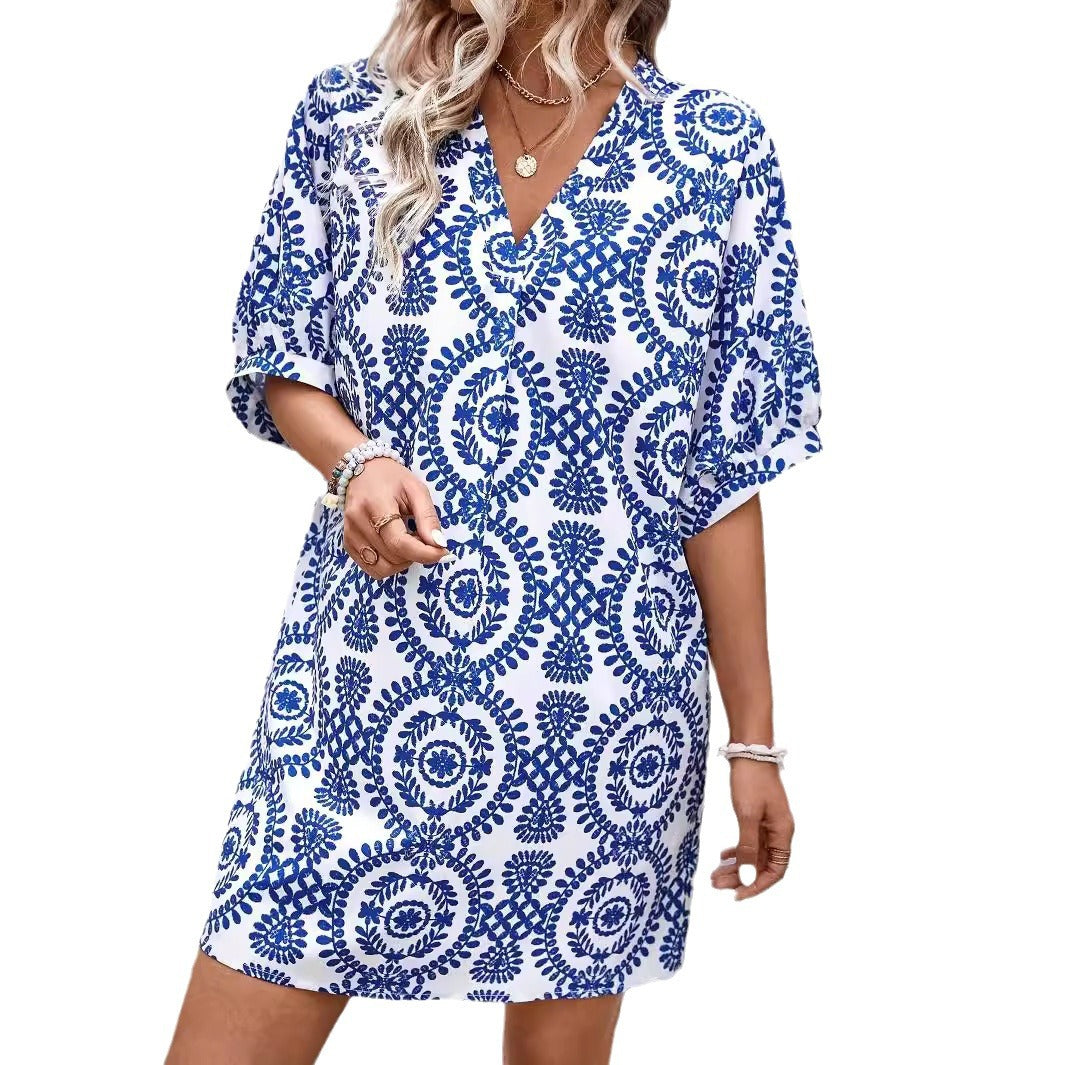 Beach Dress V-Neck Patterned Mix