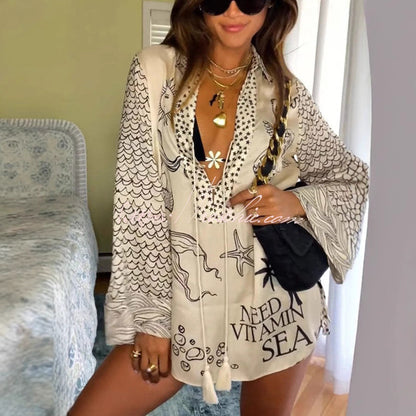 Beach Blouse Graphic Print Lightweight Sleeves