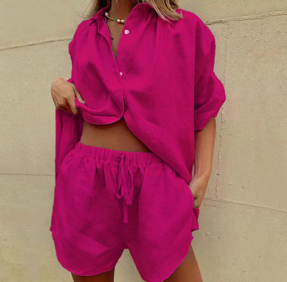 Linen Pajama Set Loose Fit Top & Shorts