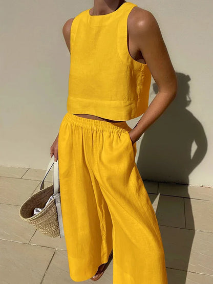 Linen Top & Wide-Leg Trousers Set