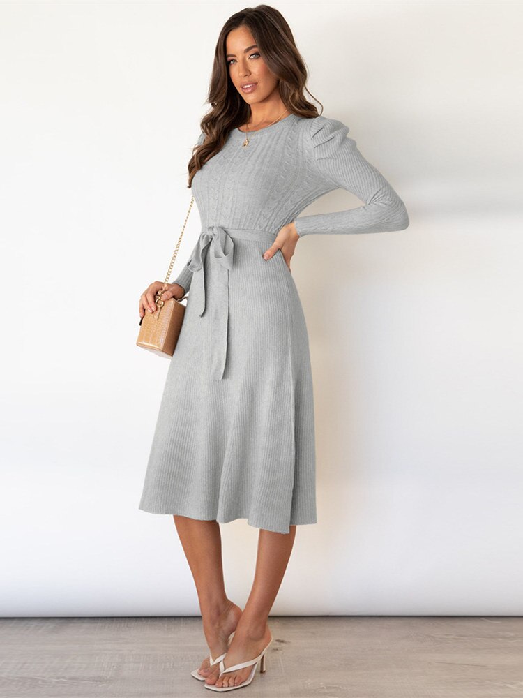 Cable Knit Puff Sleeve Dress