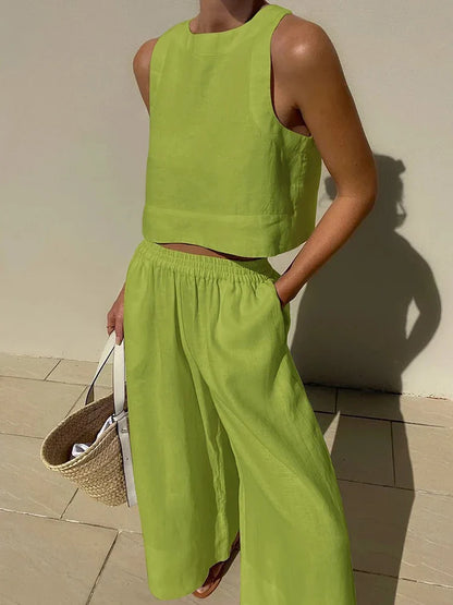 Linen Top & Wide-Leg Trousers Set