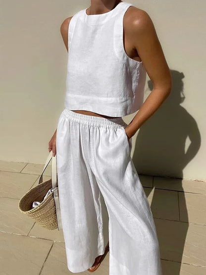 Linen Top & Wide-Leg Trousers Set