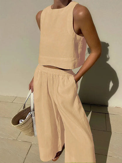 Linen Top & Wide-Leg Trousers Set