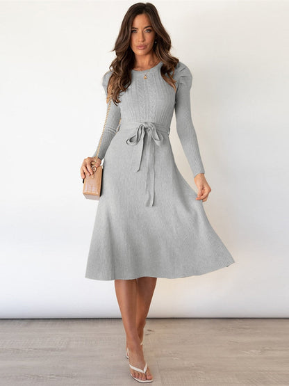 Cable Knit Puff Sleeve Dress