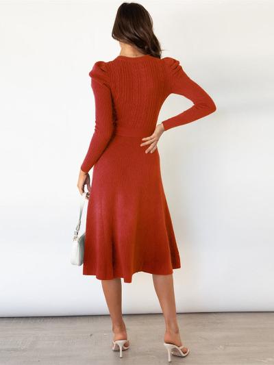 Cable Knit Puff Sleeve Dress