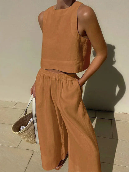 Linen Top & Wide-Leg Trousers Set