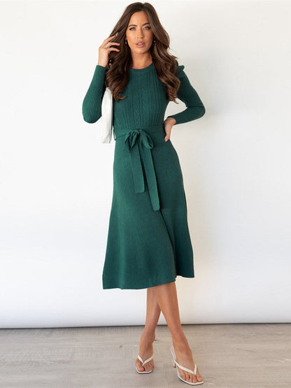 Cable Knit Puff Sleeve Dress